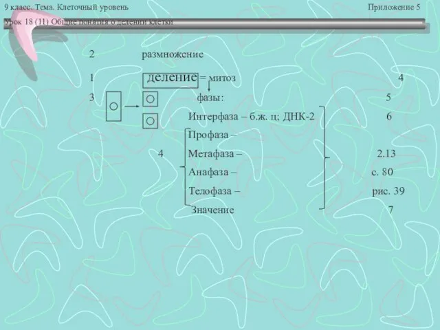 9 класс. Тема. Клеточный уровень Приложение 5 Урок 18 (11) Общие понятия