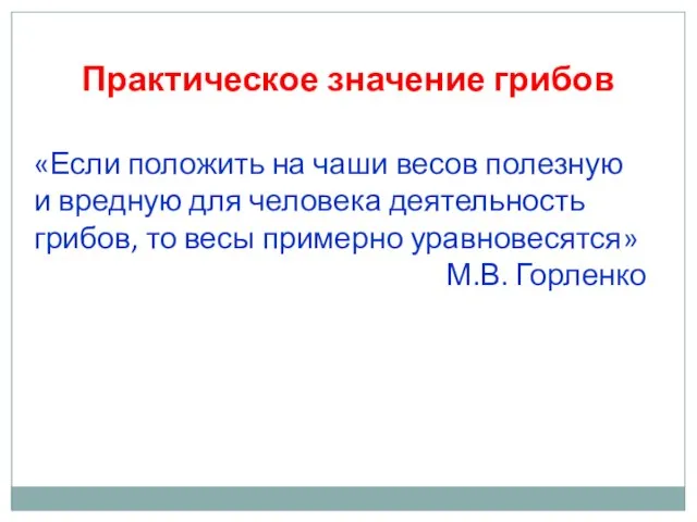 Практическое значение грибов «Если положить на чаши весов полезную и вредную для