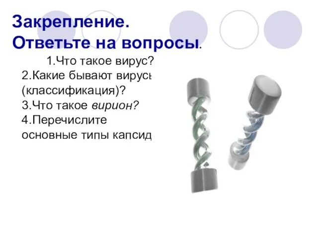 1.Что такое вирус? 2.Какие бывают вирусы (классификация)? 3.Что такое вирион? 4.Перечислите основные