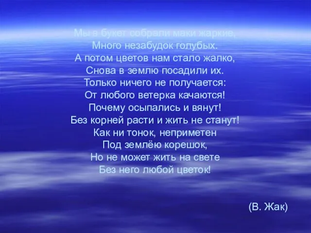 Мы в букет собрали маки жаркие, Много незабудок голубых. А потом цветов