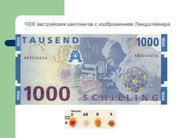 1000 австрийских шиллингов с изображением Ландштейнера
