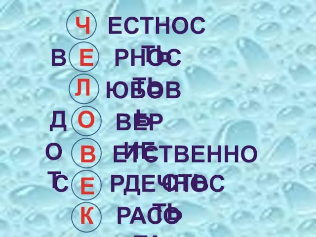 Ч Е Л О В Е К ЕСТНОСТЬ В РНОСТЬ ЮБОВЬ Д