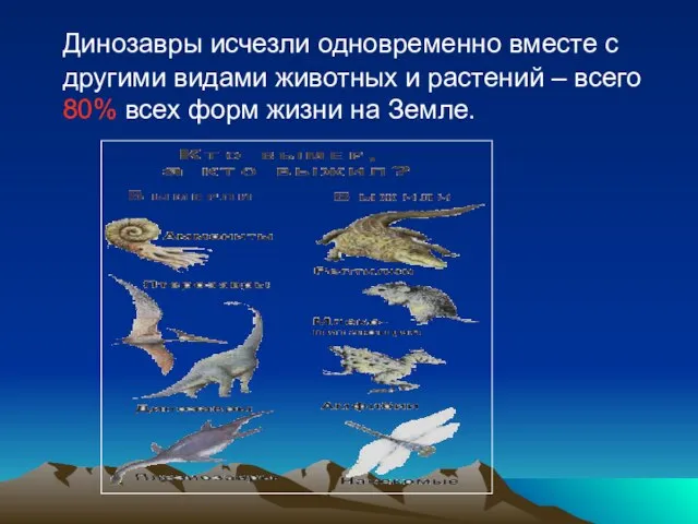 Динозавры исчезли одновременно вместе с другими видами животных и растений – всего