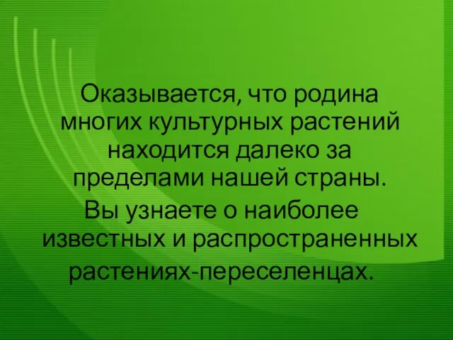 Оказывается, что родина многих культурных растений находится далеко за пределами нашей страны.