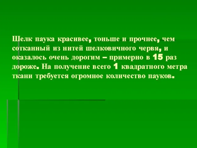 Шелк паука красивее, тоньше и прочнее, чем сотканный из нитей шелковичного червя,