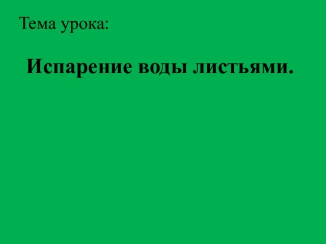 Тема урока: Испарение воды листьями.