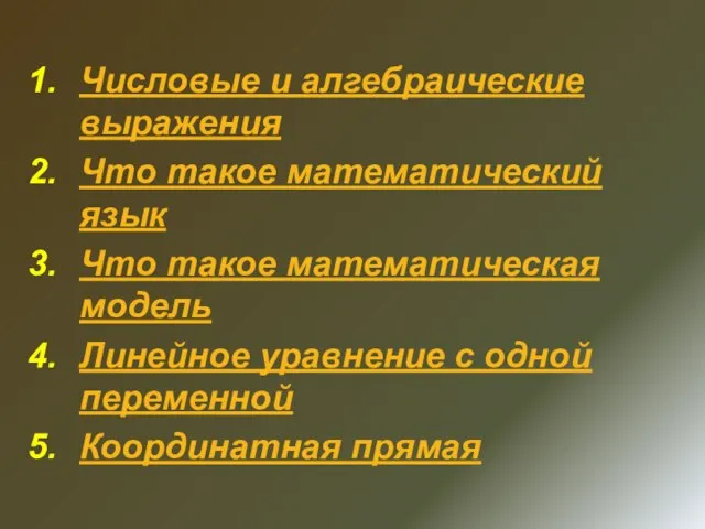 Числовые и алгебраические выражения Что такое математический язык Что такое математическая модель