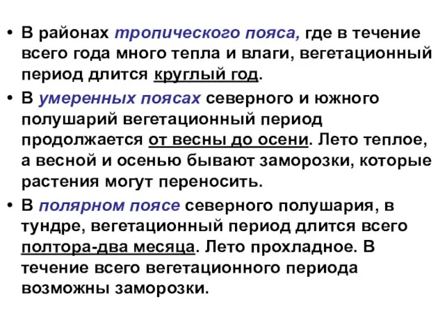 В районах тропического пояса, где в течение всего года много тепла и