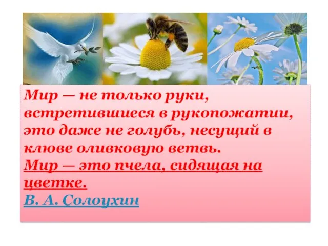 Мир — не только руки, встретившиеся в рукопожатии, это даже не голубь,