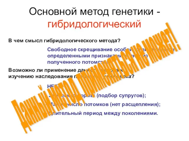 Основной метод генетики - гибридологический В чем смысл гибридологического метода? Свободное скрещивание