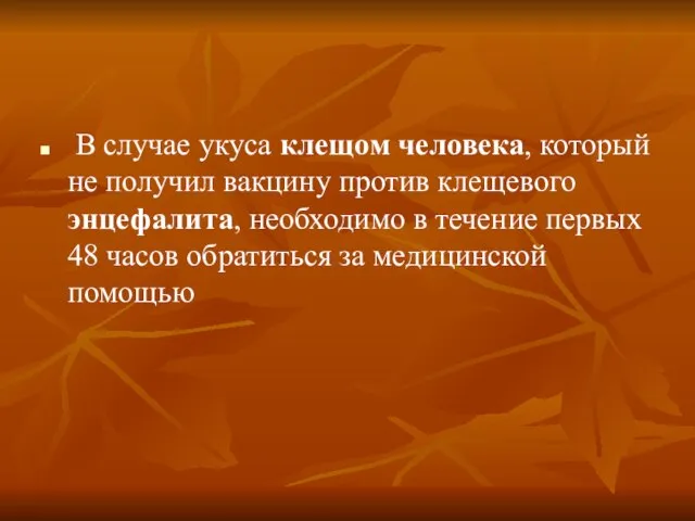 В случае укуса клещом человека, который не получил вакцину против клещевого энцефалита,