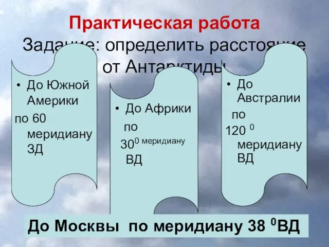 Практическая работа Задание: определить расстояние от Антарктиды До Австралии по 120 0