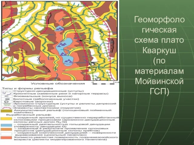 Геоморфологическая схема плато Кваркуш (по материалам Мойвинской ГСП)