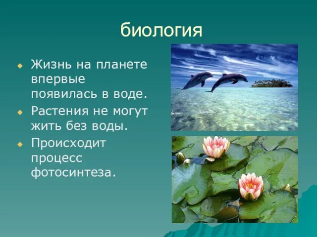 биология Жизнь на планете впервые появилась в воде. Растения не могут жить