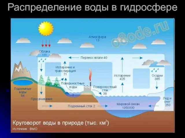 Распределение воды в гидросфере