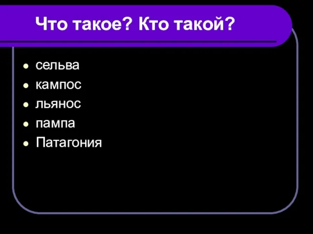 Что такое? Кто такой? сельва кампос льянос пампа Патагония