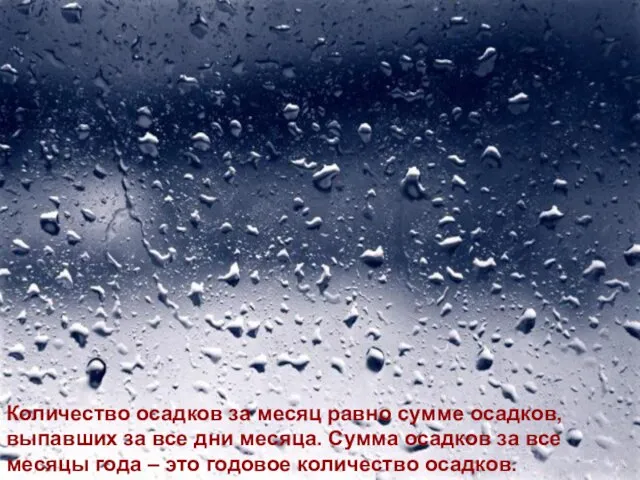 Количество осадков за месяц равно сумме осадков, выпавших за все дни месяца.