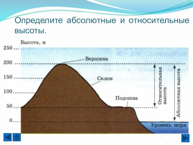 Определите абсолютные и относительные высоты.