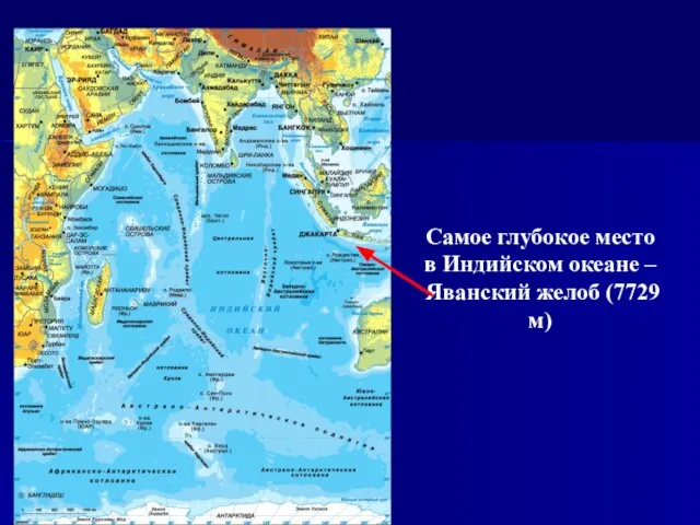 Самое глубокое место в Индийском океане – Яванский желоб (7729 м)