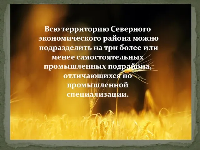 Всю территорию Северного экономического района можно подразделить на три более или менее