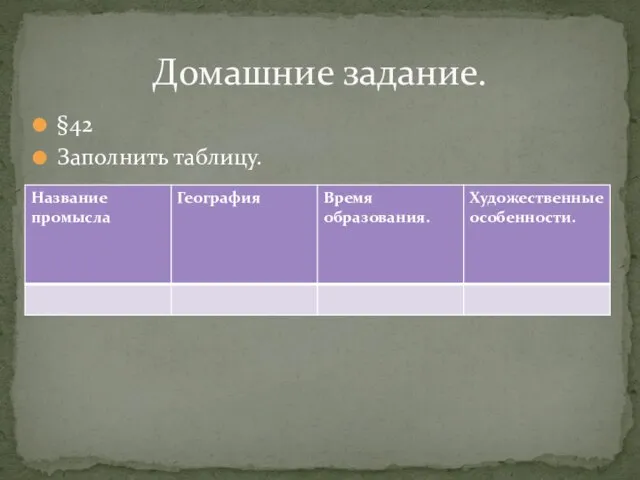 Домашние задание. §42 Заполнить таблицу.