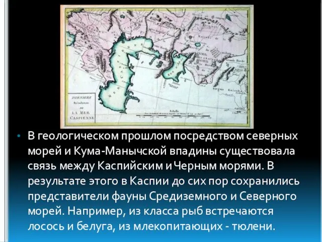 В геологическом прошлом посредством северных морей и Кума-Манычской впадины существовала связь между