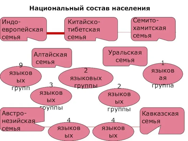 Национальный состав населения Индо- европейская семья Китайско- тибетская семья Семито-хамитская семья 9