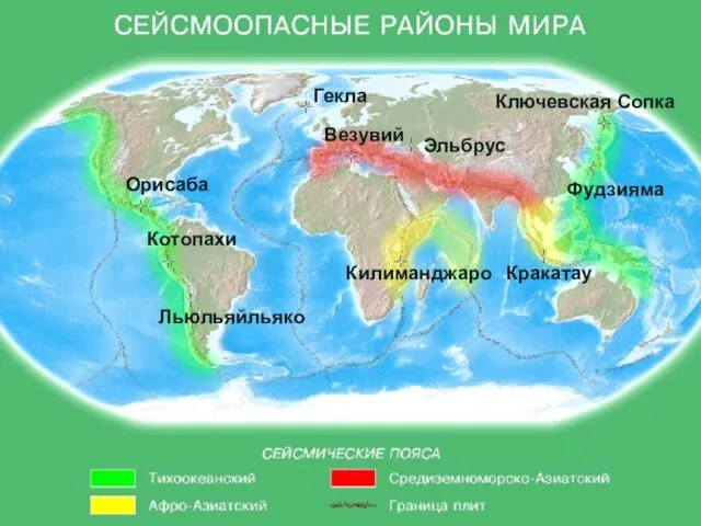 Гекла Везувий Орисаба Котопахи Льюльяйльяко Кракатау Эльбрус Ключевская Сопка Фудзияма Килиманджаро