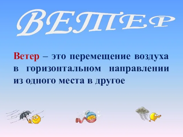 Ветер – это перемещение воздуха в горизонтальном направлении из одного места в другое