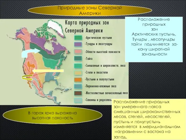 Природные зоны Северной Америки Расположение природных зон Арктических пустынь, Тундры , лесотундры