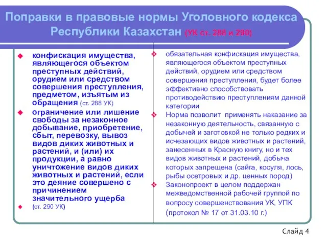 Поправки в правовые нормы Уголовного кодекса Республики Казахстан (УК ст. 288 и