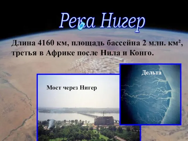 Река Нигер Длина 4160 км, площадь бассейна 2 млн. км², третья в