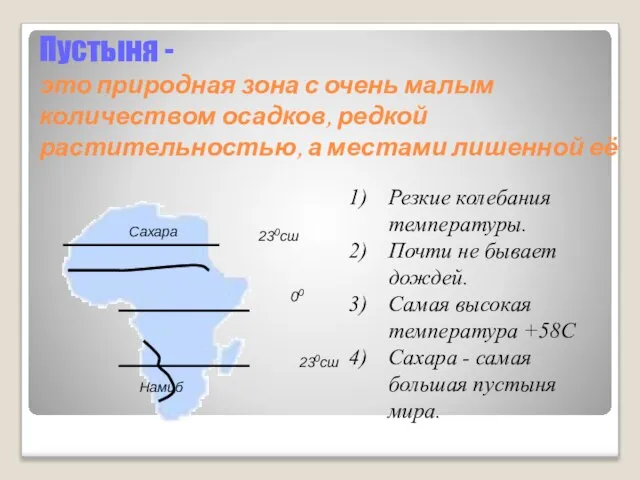 Пустыня - это природная зона с очень малым количеством осадков, редкой растительностью,