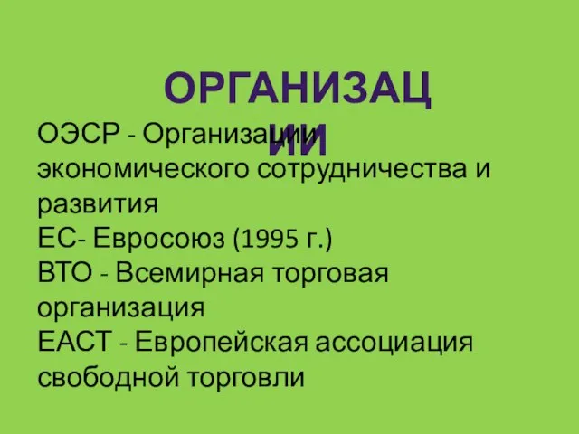 организации ОЭСР - Организации экономического сотрудничества и развития ЕС- Евросоюз (1995 г.)