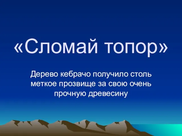 «Сломай топор» Дерево кебрачо получило столь меткое прозвище за свою очень прочную древесину