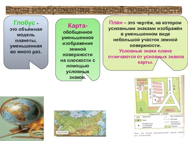 Виды изображения земной поверхности Глобус - это объёмная модель планеты, уменьшенная во