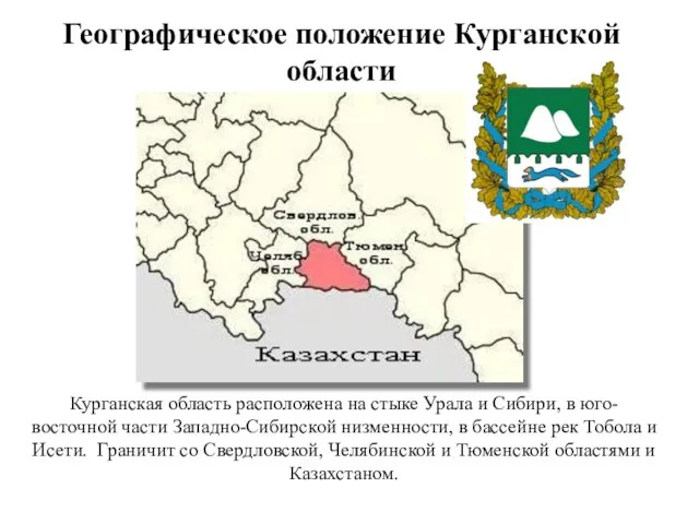 Курганская область расположена на стыке Урала и Сибири, в юго-восточной части Западно-Сибирской