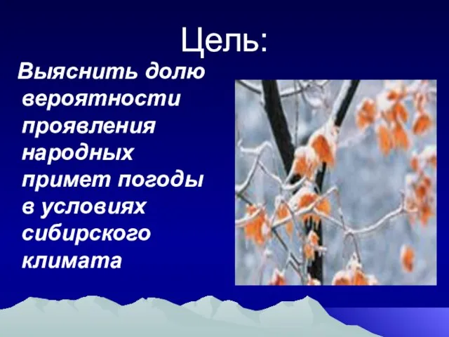 Цель: Выяснить долю вероятности проявления народных примет погоды в условиях сибирского климата