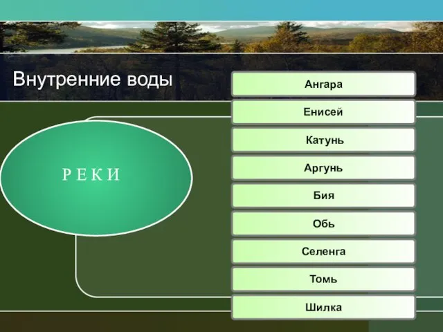 Р Е К И Ангара Енисей Аргунь Бия Катунь Обь Селенга Шилка Томь Внутренние воды