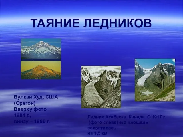 ТАЯНИЕ ЛЕДНИКОВ Вулкан Худ, США (Орегон) Вверху фото 1984 г., внизу –