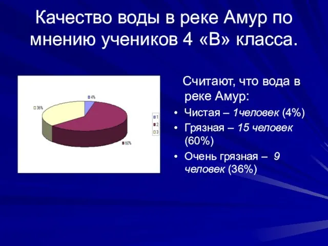 Качество воды в реке Амур по мнению учеников 4 «В» класса. Считают,