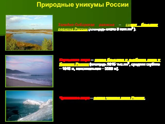 Природные уникумы России Западно-Сибирская равнина – самая большая равнина России (площадь около