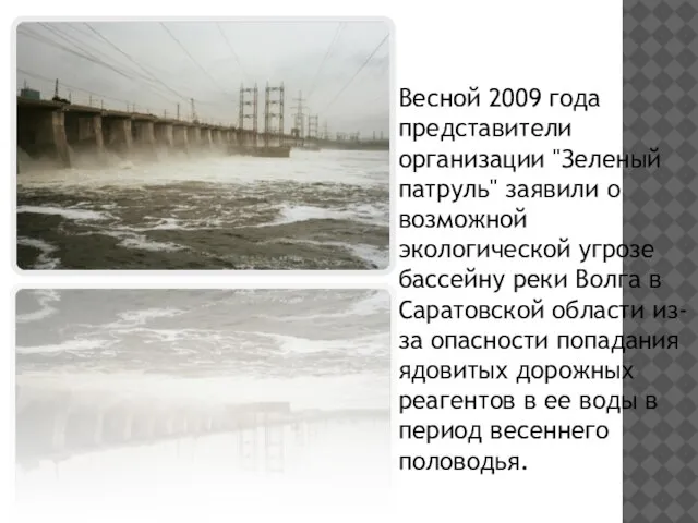 Весной 2009 года представители организации "Зеленый патруль" заявили о возможной экологической угрозе