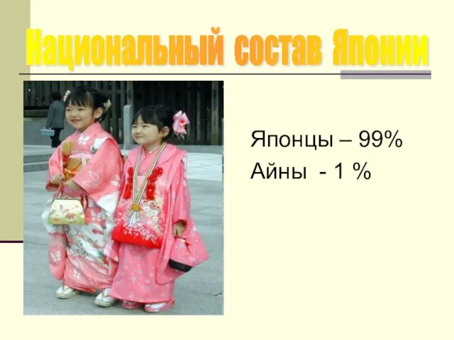 Японцы – 99% Айны - 1 % Национальный состав Японии