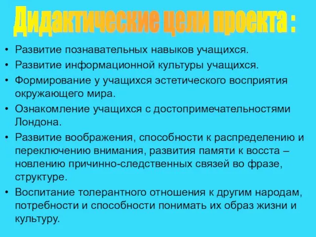 Развитие познавательных навыков учащихся. Развитие информационной культуры учащихся. Формирование у учащихся эстетического