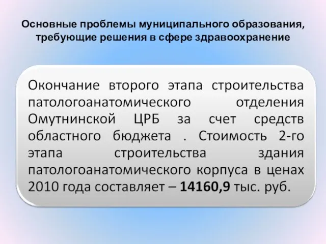 Основные проблемы муниципального образования, требующие решения в сфере здравоохранение