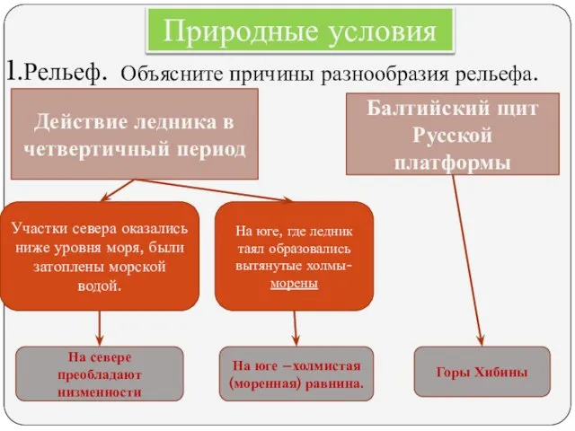 Природные условия 1.Рельеф. Объясните причины разнообразия рельефа. Действие ледника в четвертичный период