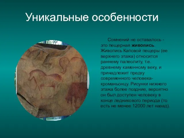 Уникальные особенности Сомнений не оставалось - это пещерная живопись. Живопись Каповой пещеры