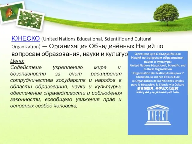 ЮНЕСКО (United Nations Educational, Scientific and Cultural Organization) — Организация Объединённых Наций