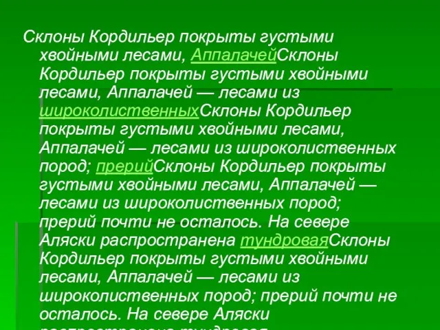 Склоны Кордильер покрыты густыми хвойными лесами, АппалачейСклоны Кордильер покрыты густыми хвойными лесами,